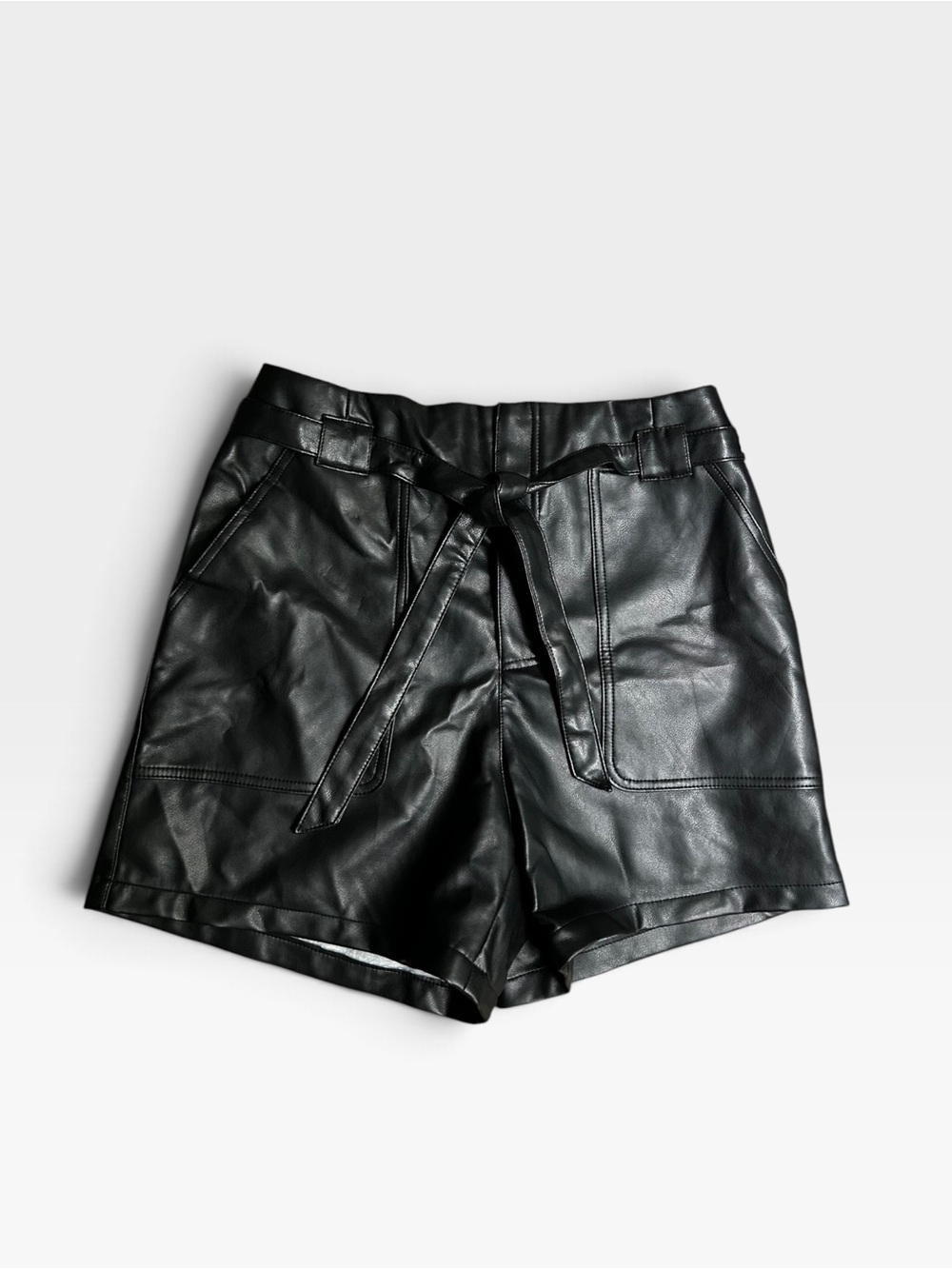 Bagatelle faux fur high waisted black paperbag shorts with tie belt NWT